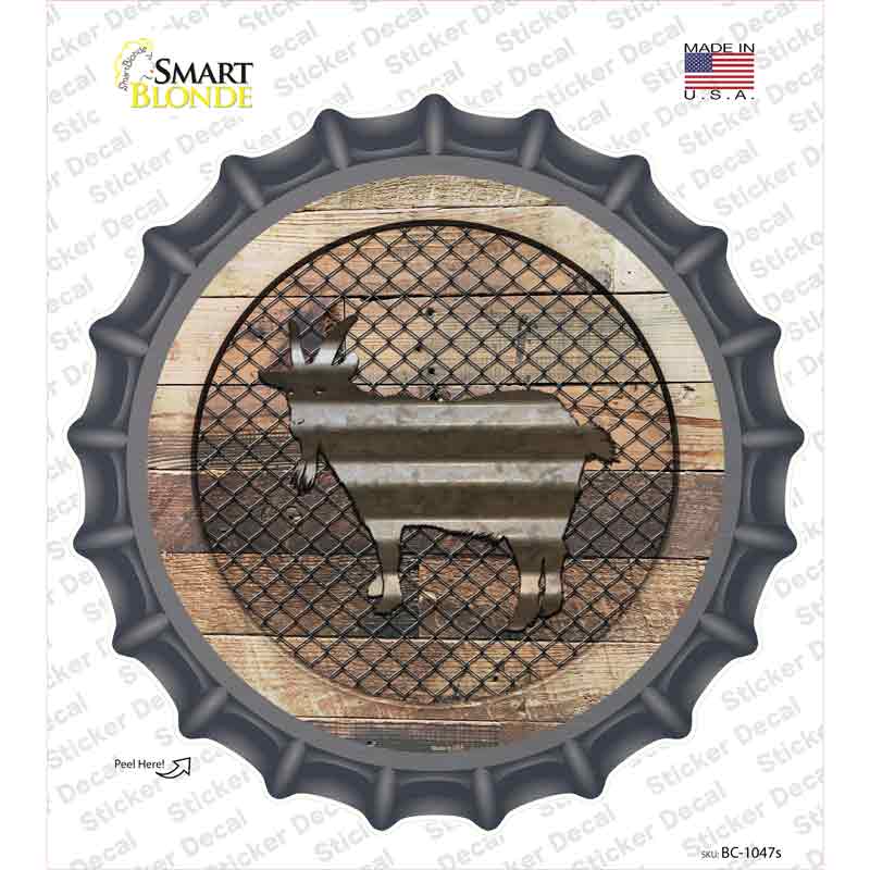 BC-1047s-M Goat on Wood Novelty Bottle Cap Sticker Decal - Medium