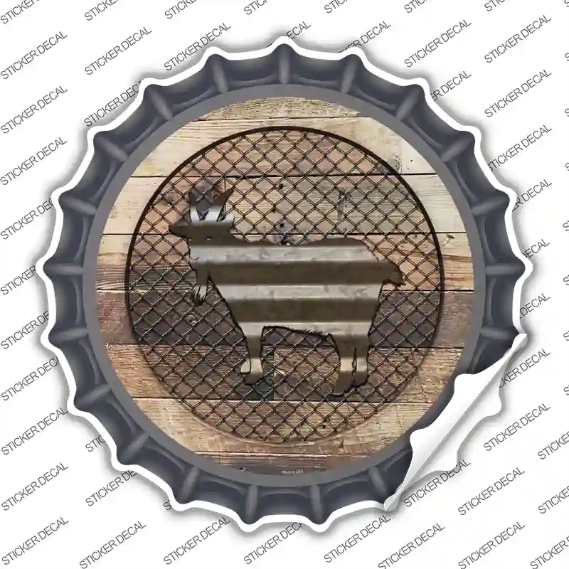 BC-1047s-S Goat on Wood Novelty Bottle Cap Sticker Decal - Small
