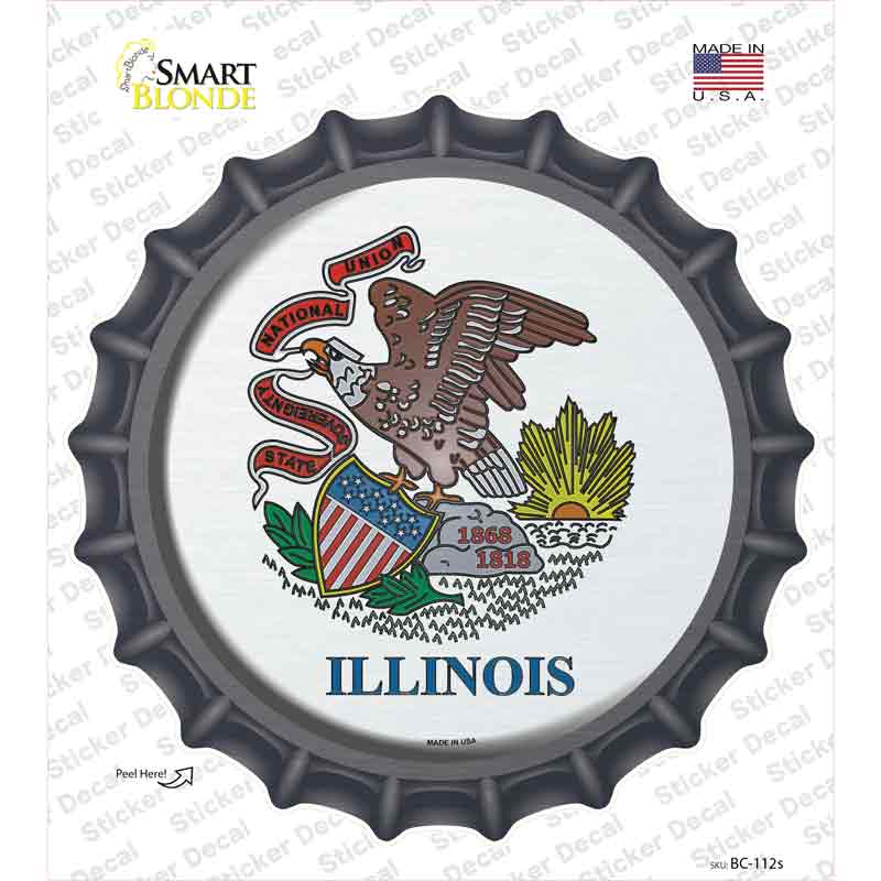 BC-112s-M Illinois State Flag Novelty Bottle Cap Sticker Decal - Medium