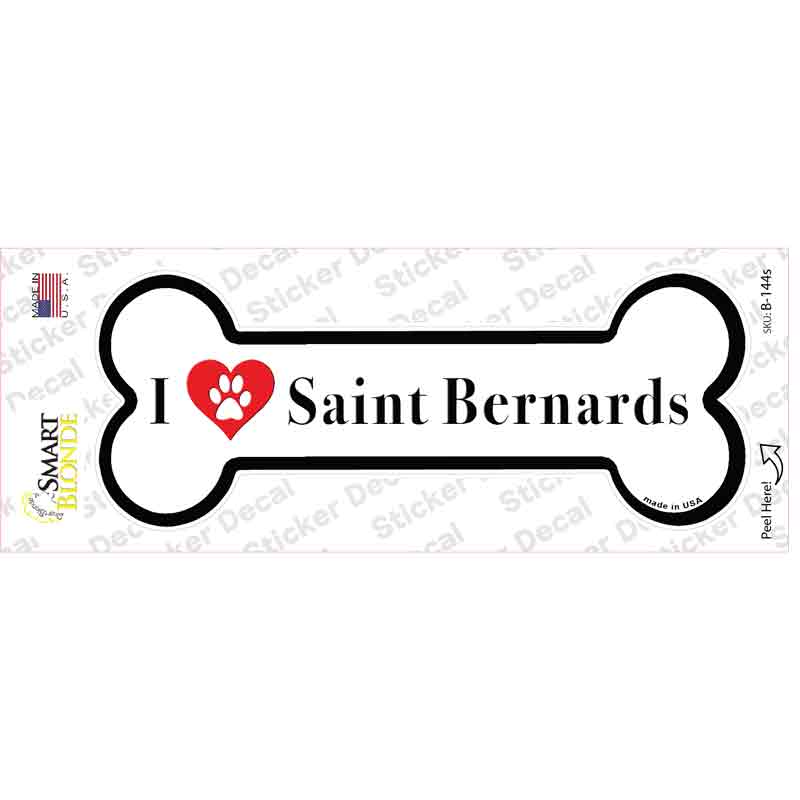 B-144s-M I Love Saint Bernards Novelty Bone Sticker Decal - Medium