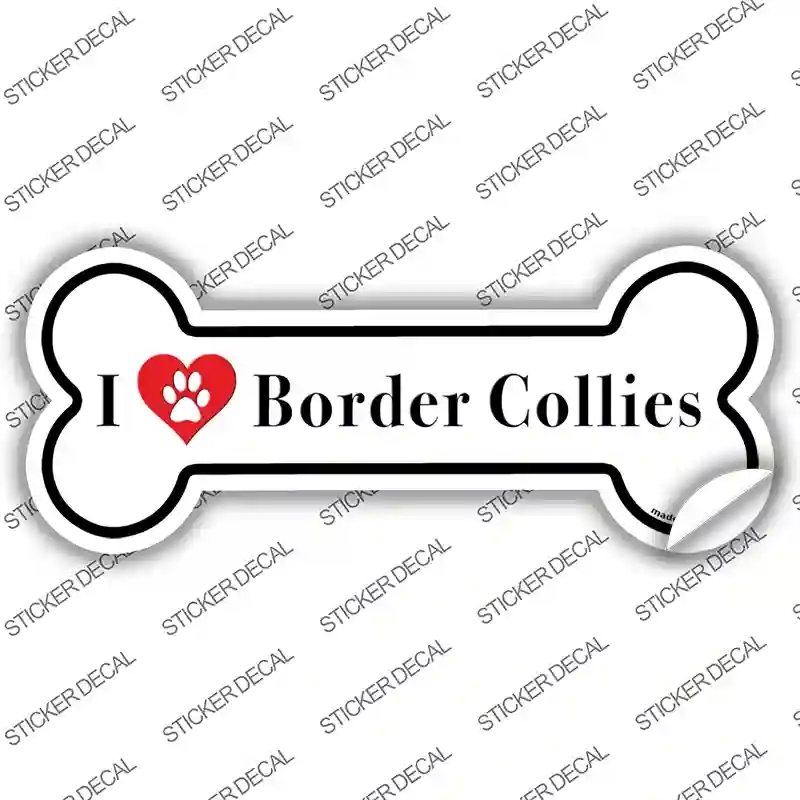 B-147s-S I Love Border Collies Novelty Bone Sticker Decal - Small
