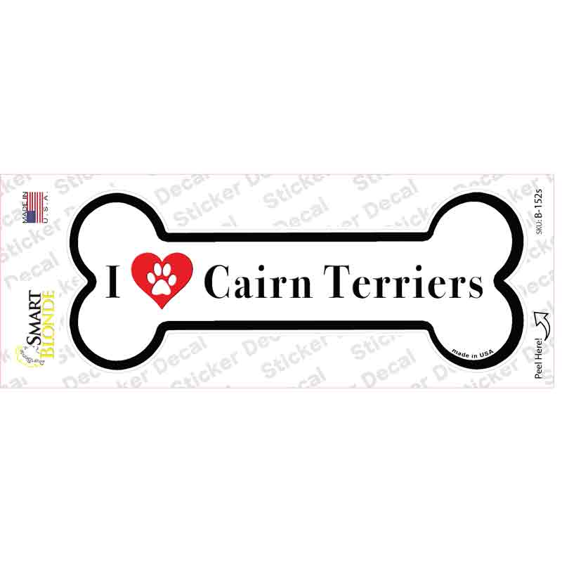 B-152s-M I Love Cairn Terrieres Novelty Bone Sticker Decal - Medium