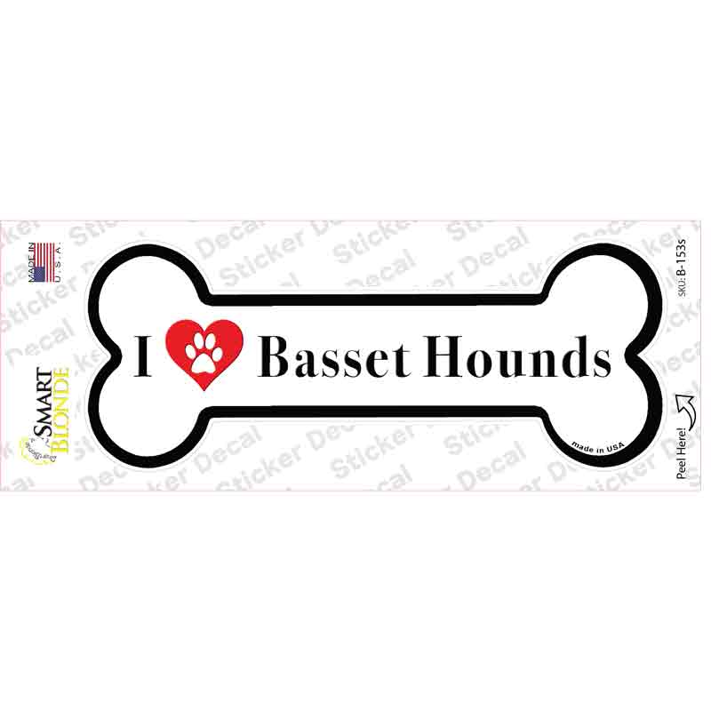 B-153s-M I Love Basset Hounds Novelty Bone Sticker Decal - Medium