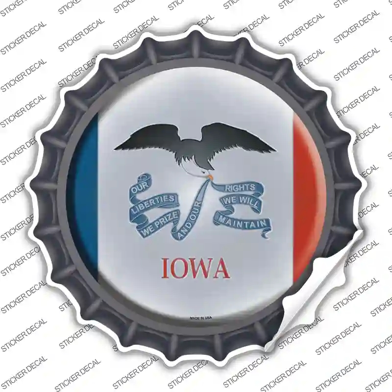 BC-114s-S Iowa State Flag Novelty Bottle Cap Sticker Decal - Small