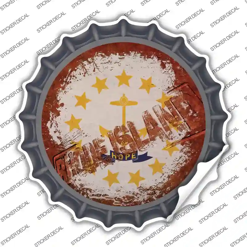 BC-1204s-L Rhode Island Rusty Stamped Novelty Bottle Cap Sticker Decal - Large