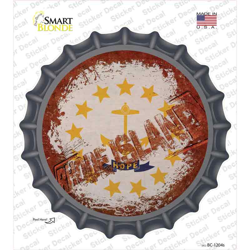 BC-1204s-M Rhode Island Rusty Stamped Novelty Bottle Cap Sticker Decal - Medium