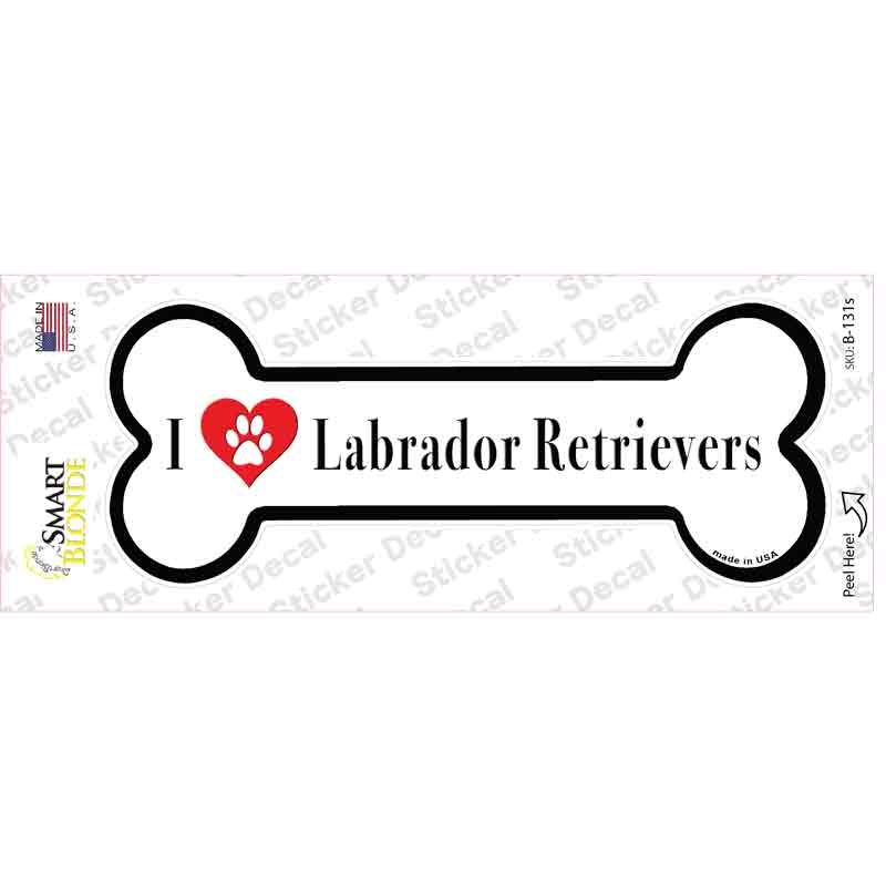 B-131s-M I Love Labrador Retrievers Novelty Bone Sticker Decal - Medium