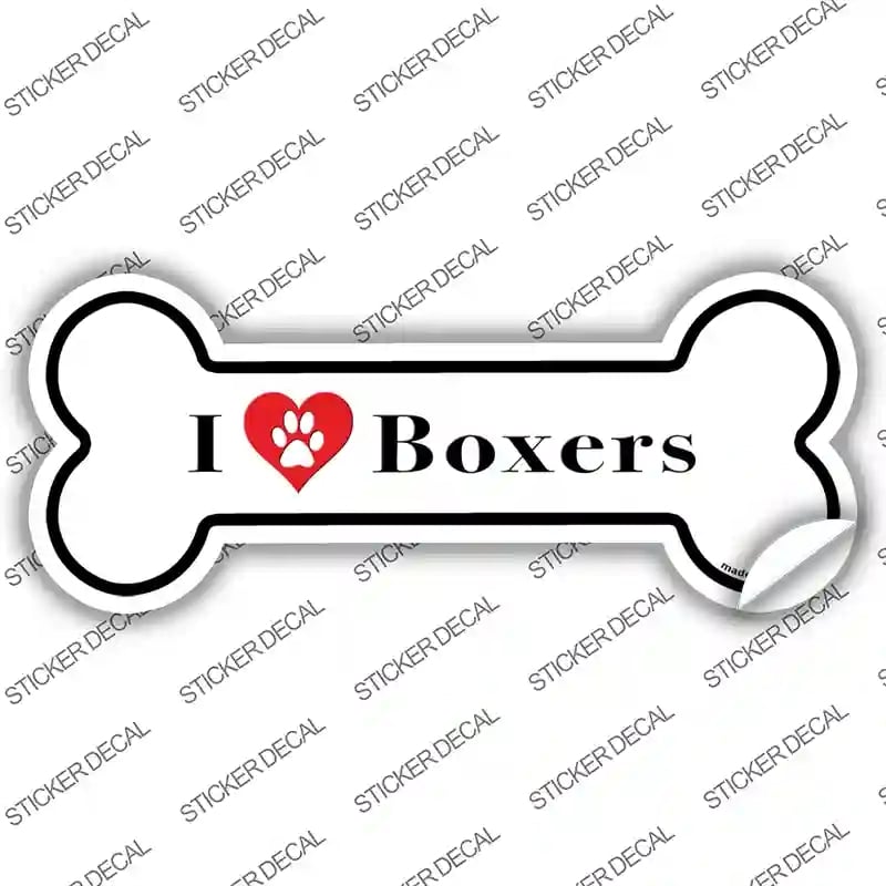 B-148s-L I Love Boxers Novelty Bone Sticker Decal - Large