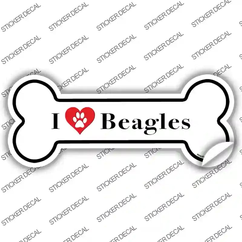 B-154s-S I Love Beagles Novelty Bone Sticker Decal - Small