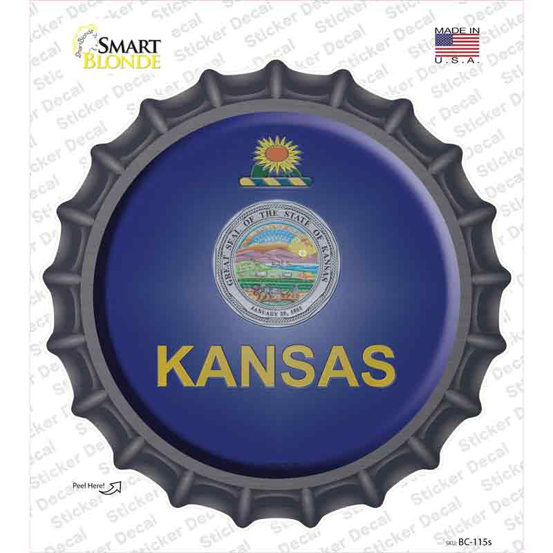 BC-115s-M Kansas State Flag Novelty Bottle Cap Sticker Decal - Medium
