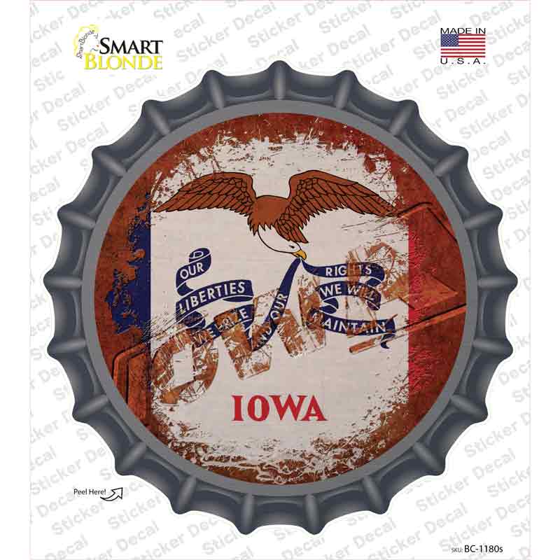 BC-1180s-M Iowa Rusty Stamped Novelty Bottle Cap Sticker Decal - Medium