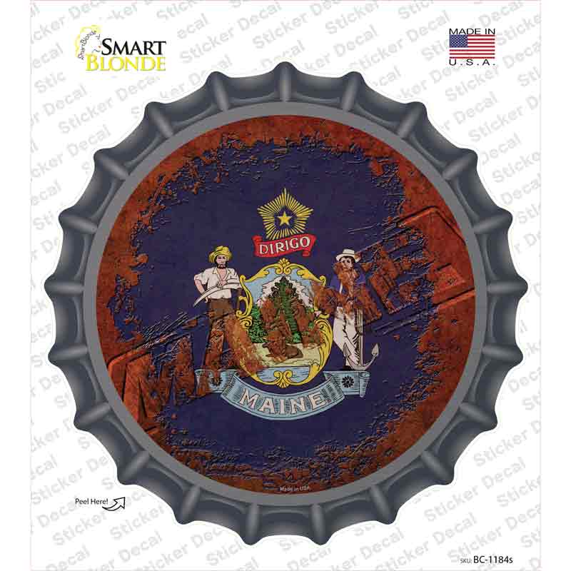 BC-1184s-M Maine Rusty Stamped Novelty Bottle Cap Sticker Decal - Medium