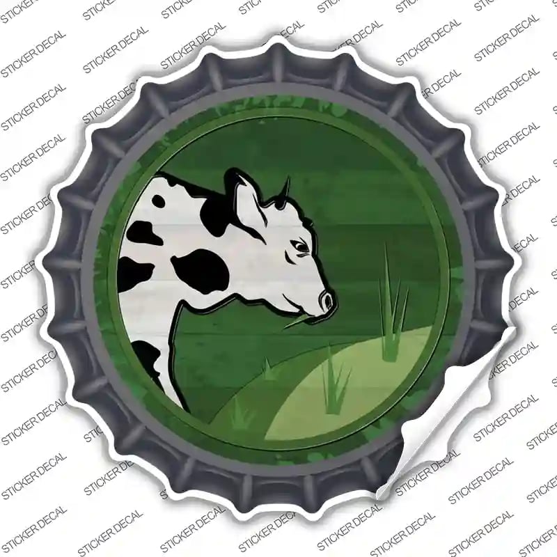 BC-1423s-S Cow Eating Grass Novelty Bottle Cap Sticker Decal - Small
