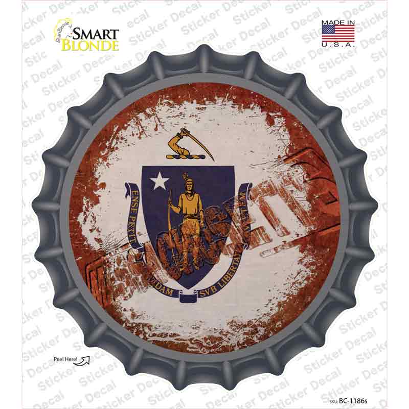 BC-1186s-M Massachusetts Rusty Stamped Novelty Bottle Cap Sticker Decal - Medium
