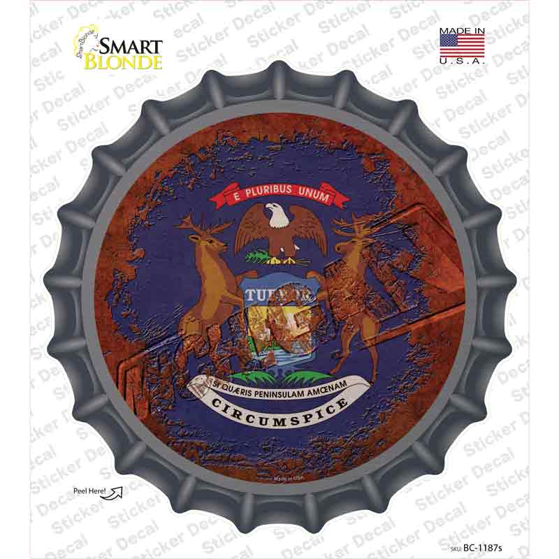 BC-1187s-M Michigan Rusty Stamped Novelty Bottle Cap Sticker Decal - Medium
