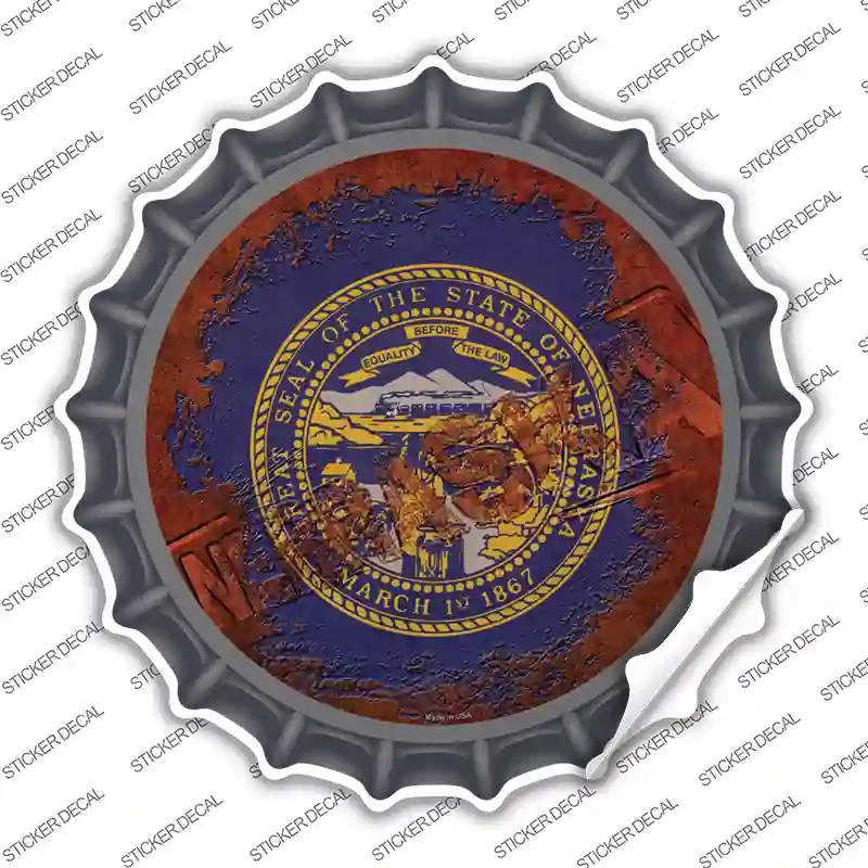 BC-1192s-L Nebraska Rusty Stamped Novelty Bottle Cap Sticker Decal - Large