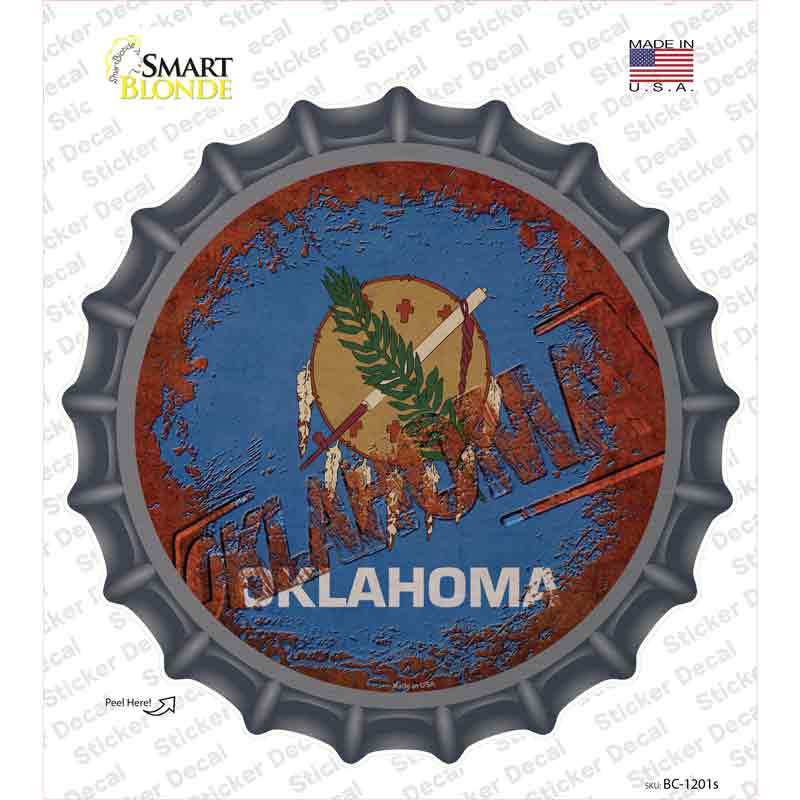 BC-1201s-M Oklahoma Rusty Stamped Novelty Bottle Cap Sticker Decal - Medium