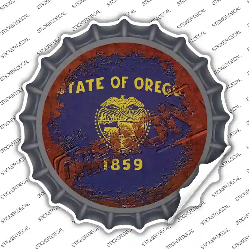 BC-1202s-S Oregon Rusty Stamped Novelty Bottle Cap Sticker Decal - Small