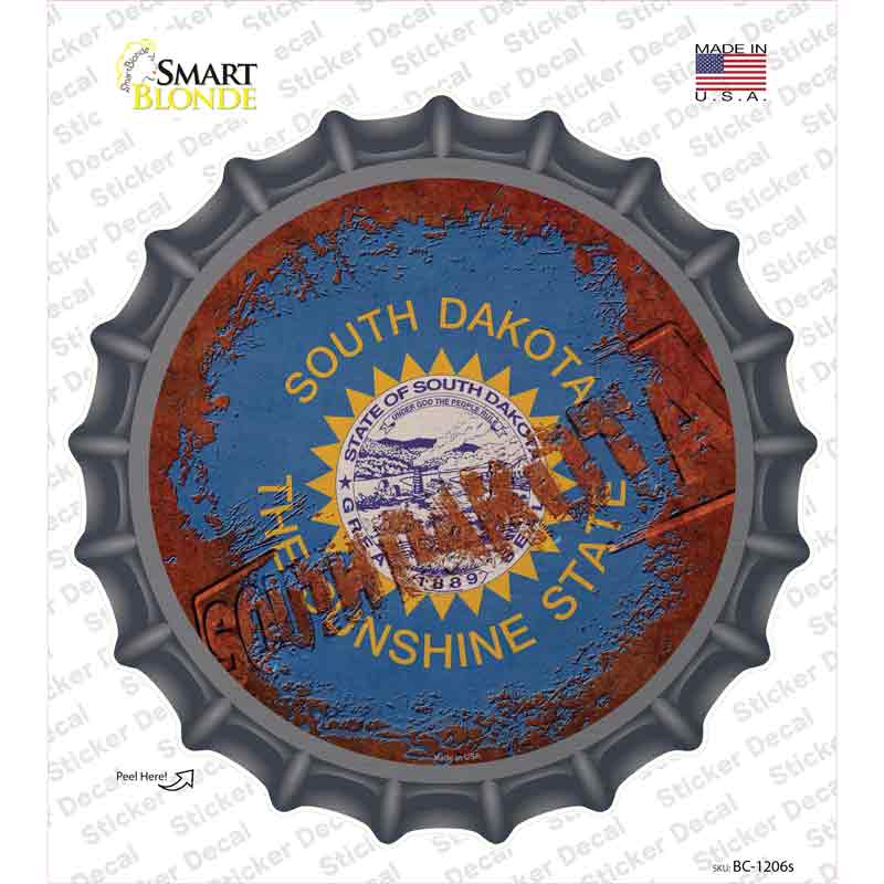 BC-1206s-M South Dakota Rusty Stamped Novelty Bottle Cap Sticker Decal - Medium