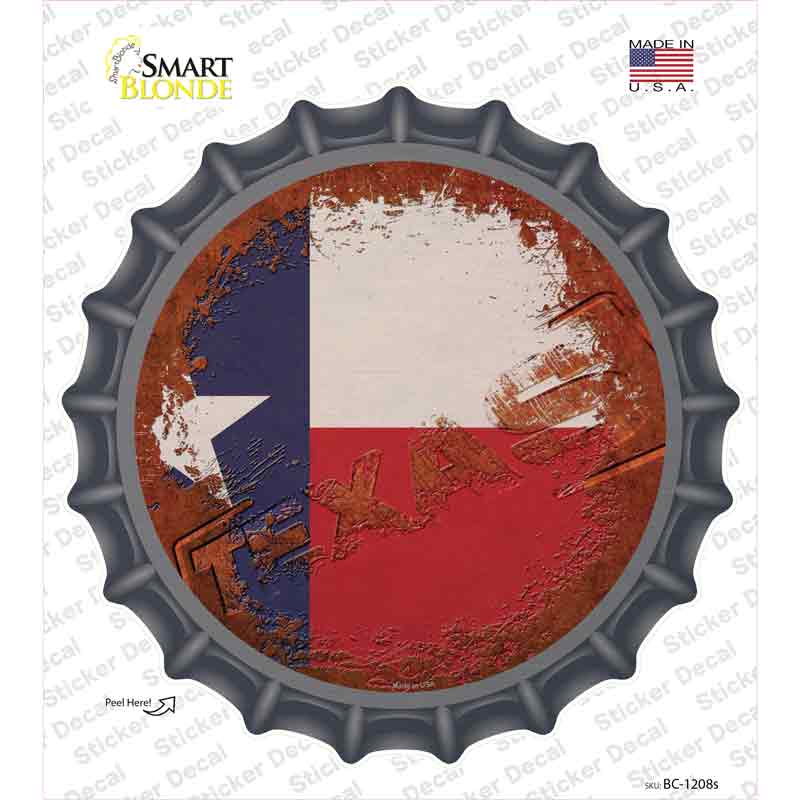 BC-1208s-M Texas Rusty Stamped Novelty Bottle Cap Sticker Decal - Medium