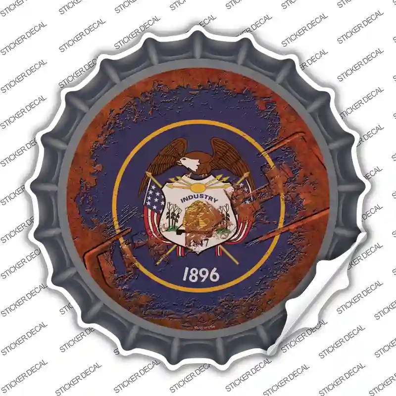 BC-1209s-S Utah Rusty Stamped Novelty Bottle Cap Sticker Decal - Small