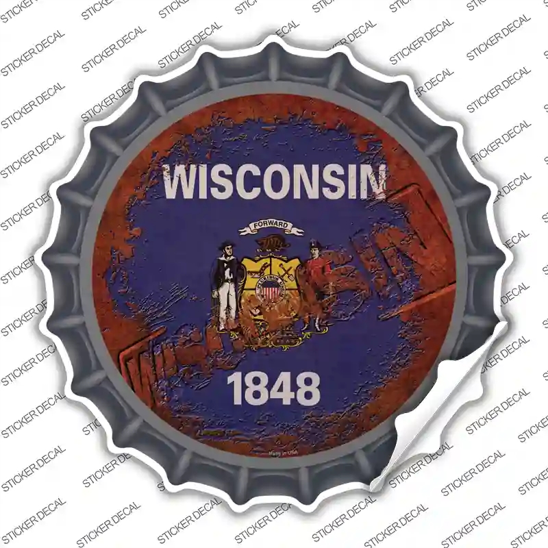 BC-1214s-L Wisconsin Rusty Stamped Novelty Bottle Cap Sticker Decal - Large