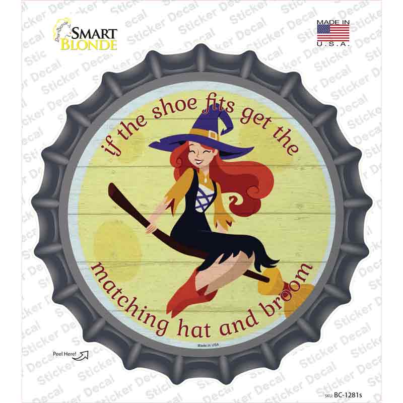 BC-1281s-M Matching Hat & Broom Girl Novelty Bottle Cap Sticker Decal - Medium