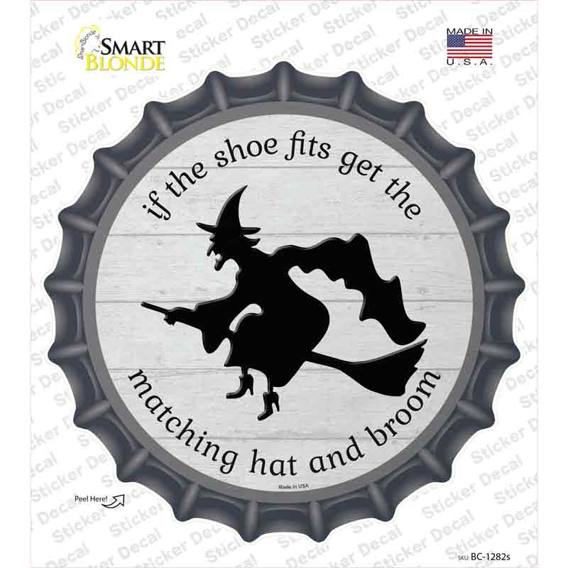 BC-1282s-M Matching Hat & Broom Witch Novelty Bottle Cap Sticker Decal - Medium