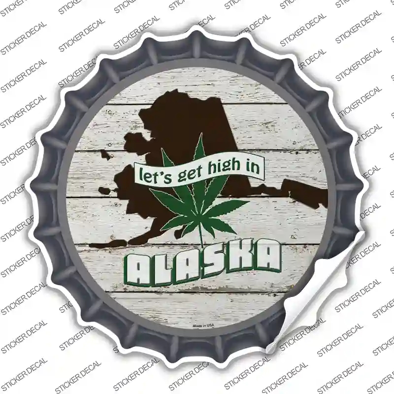 BC-1291s-S Lets Get High in Alaska Novelty Bottle Cap Sticker Decal - Small