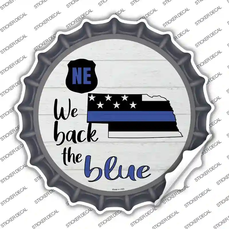 BC-1256s-L Nebraska Back the Blue Novelty Bottle Cap Sticker Decal - Large