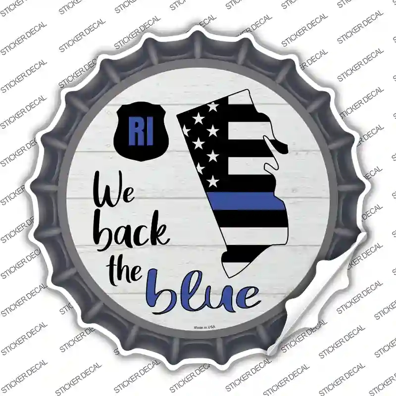 BC-1268s-S Rhode Island Back the Blue Novelty Bottle Cap Sticker Decal - Small
