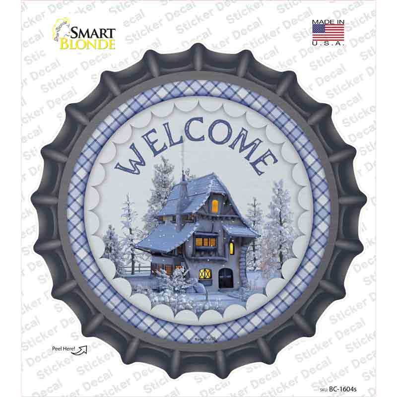 BC-1604s-M Welcome Snowy House Novelty Bottle Cap Sticker Decal - Medium