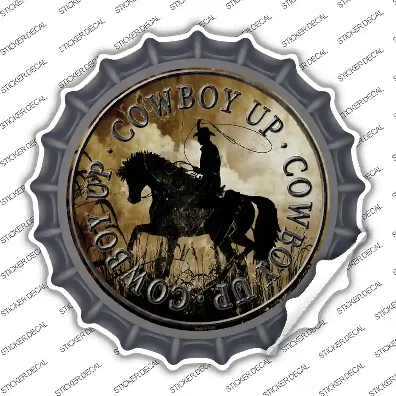 BC-552s-S Cowboy Up Novelty Bottle Cap Sticker Decal - Small