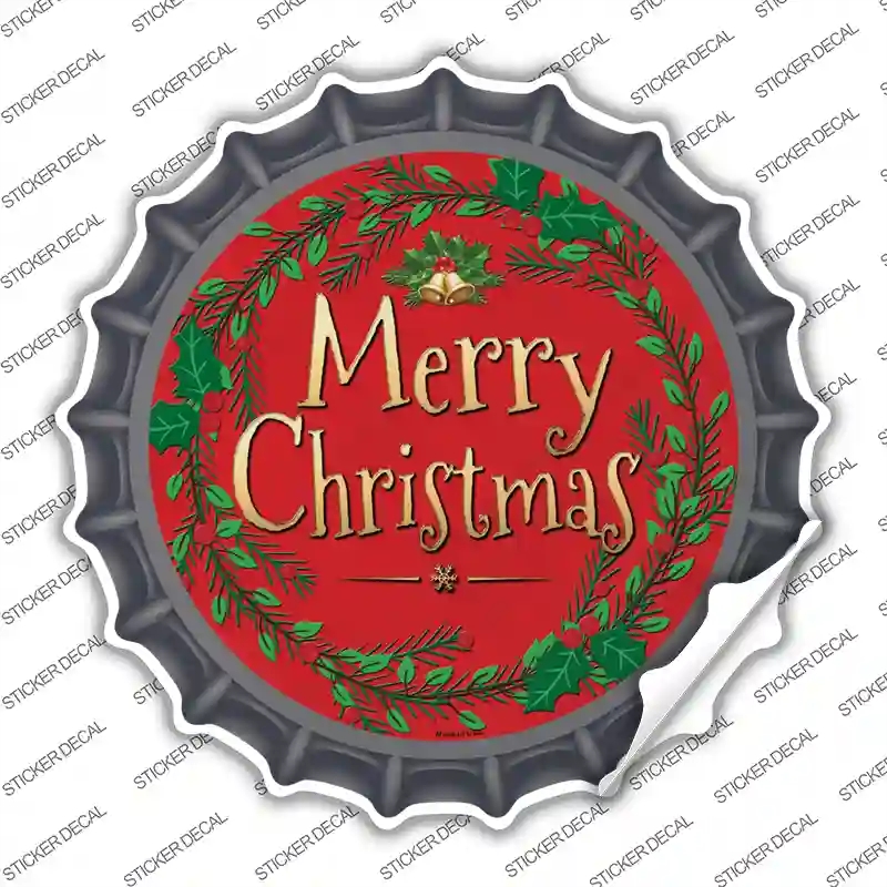BC-558s-L Merry Christmas Red Wreath Novelty Bottle Cap Sticker Decal - Large