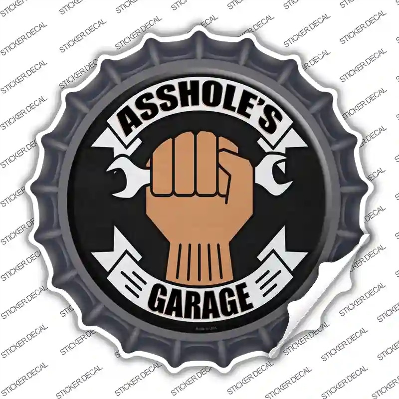 BC-1428s-L Assholes Garage Novelty Bottle Cap Sticker Decal - Large