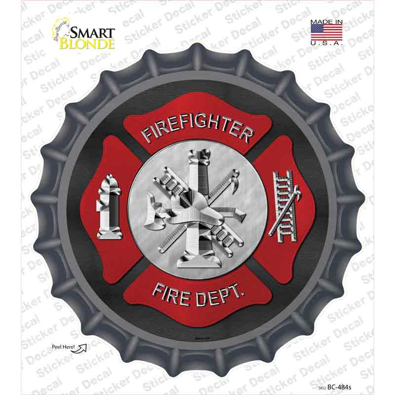 BC-484s-M Firefighter Novelty Bottle Cap Sticker Decal - Medium