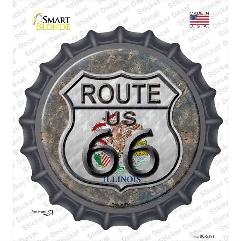 BC-519s-M Illinois Route 66 Novelty Bottle Cap Sticker Decal - Medium