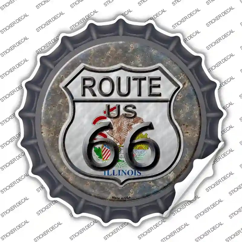 BC-519s-S Illinois Route 66 Novelty Bottle Cap Sticker Decal - Small