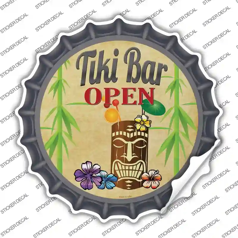 BC-815s-L Tiki Bar Open Novelty Bottle Cap Sticker Decal - Large