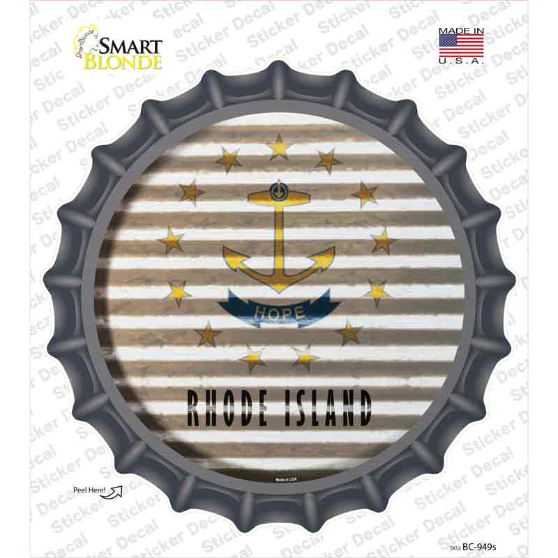 BC-949s-M Rhode Island Flag Corrugated Novelty Bottle Cap Sticker Decal - Medium
