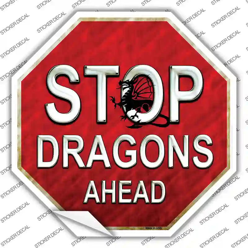 BS-399s-L Stop Dragons Ahead Novelty Octagon Sticker Decal - Large