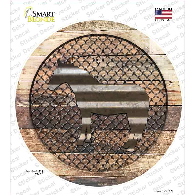 C-1022s-M Horse on Wood Novelty Circle Sticker Decal - Medium