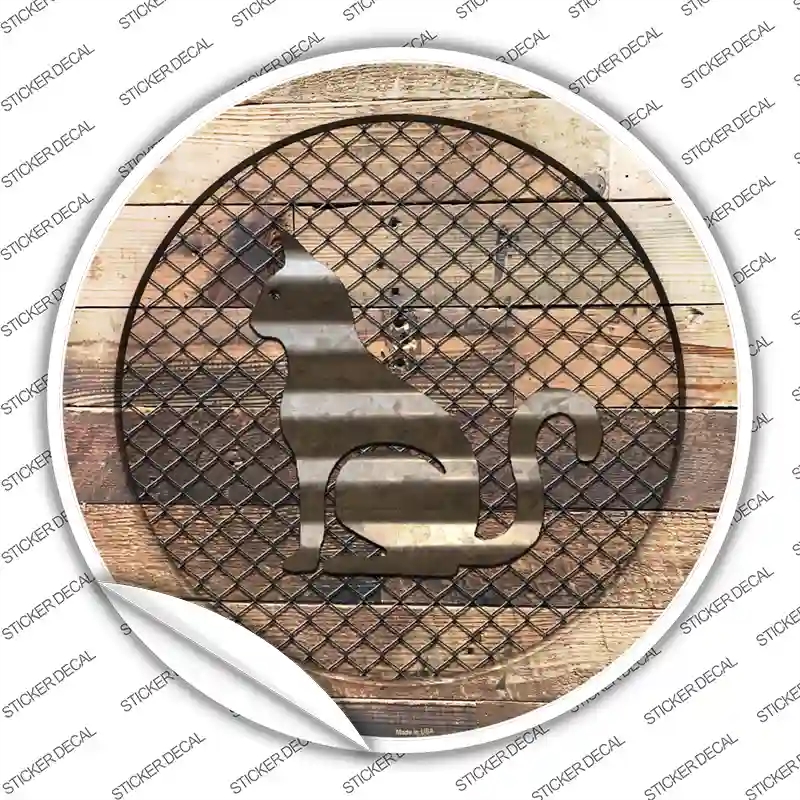 C-1026s-S Cat on Wood Novelty Circle Sticker Decal - Small