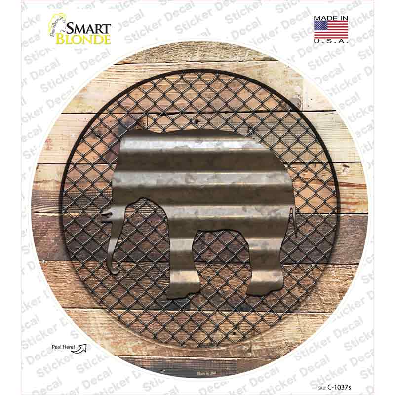 C-1037s-M Elephant on Wood Novelty Circle Sticker Decal - Medium