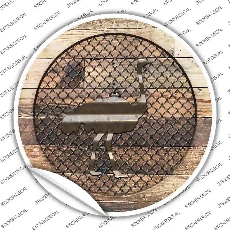 C-1042s-S Ostrich on Wood Novelty Circle Sticker Decal - Small