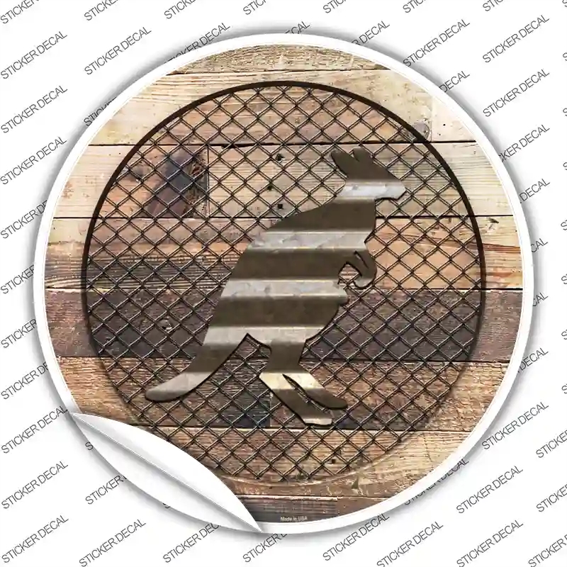 C-1044s-XL Kangaroo on Wood Novelty Circle Sticker Decal - Extra Large