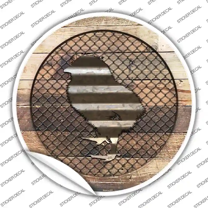 C-1048s-L Chick on Wood Novelty Circle Sticker Decal - Large