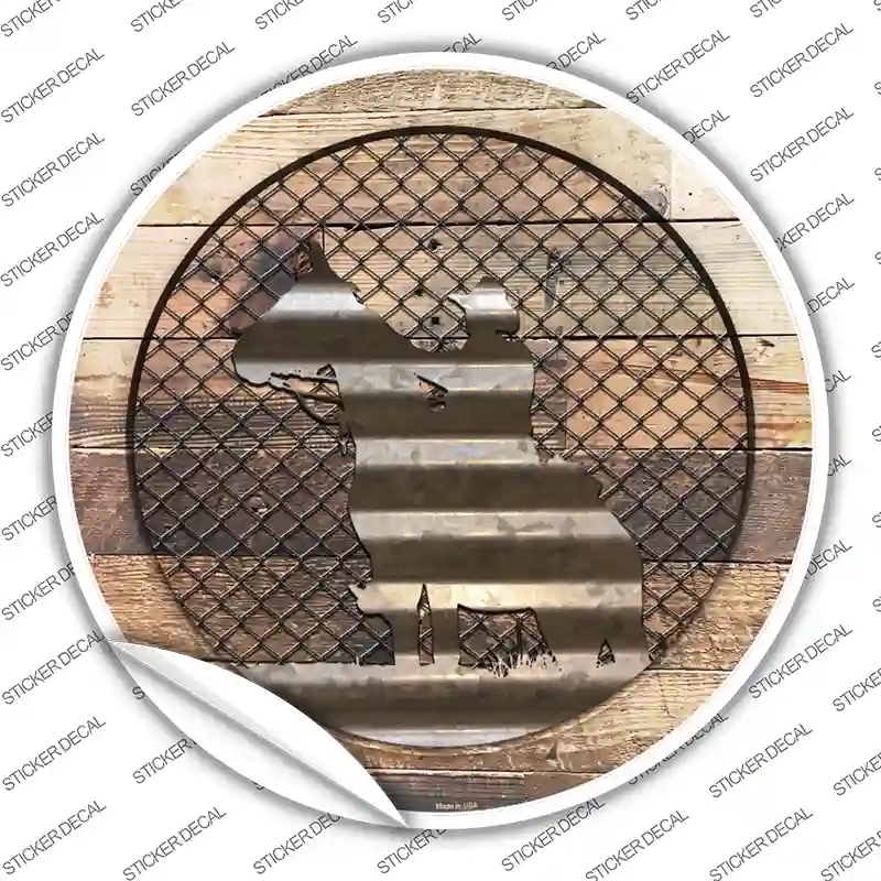 C-1055s-S Cowboy on Wood Novelty Circle Sticker Decal - Small
