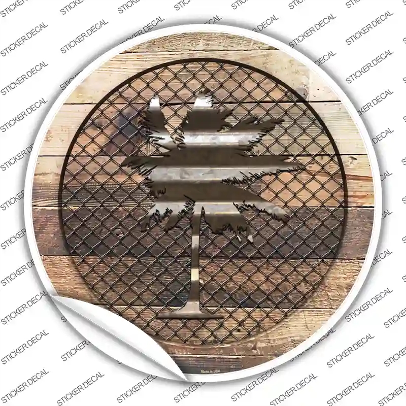 C-1058s-S Palm Tree on Wood Novelty Circle Sticker Decal - Small