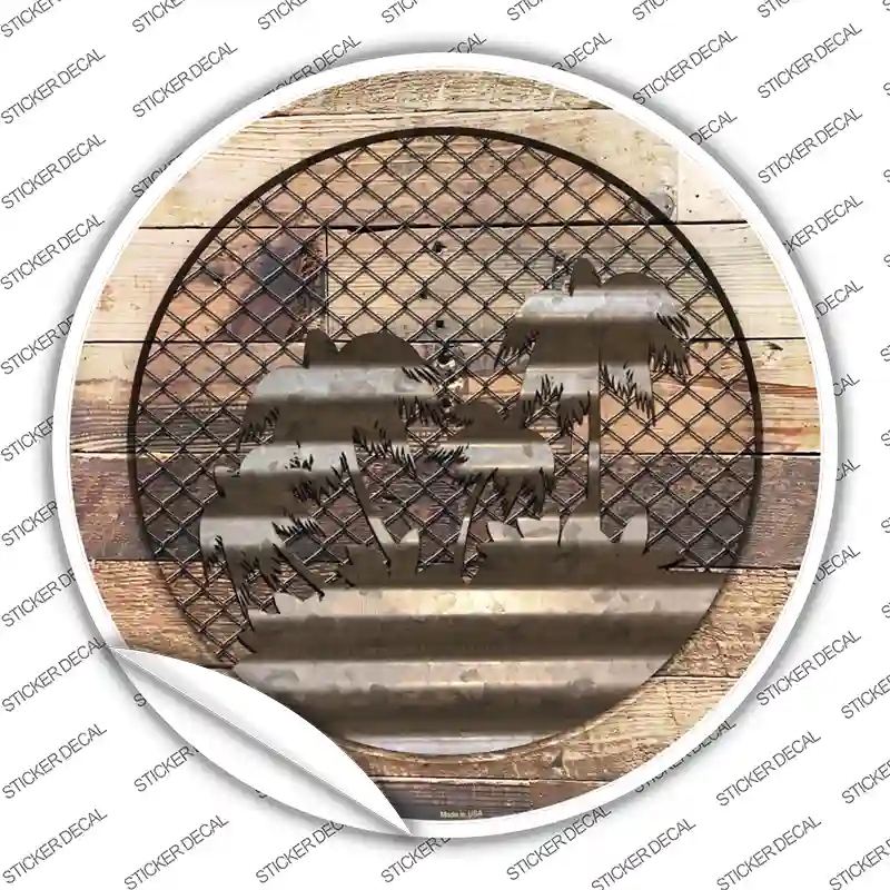 C-1059s-L Palm Trees on Wood Novelty Circle Sticker Decal - Large